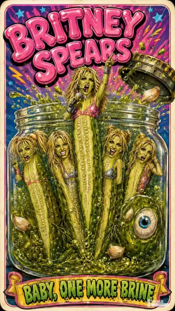 Britney Spears: Baby One More Brine pickle parody artwork.