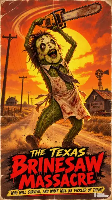 The Texas Brinesaw Massacre pickle parody artwork.