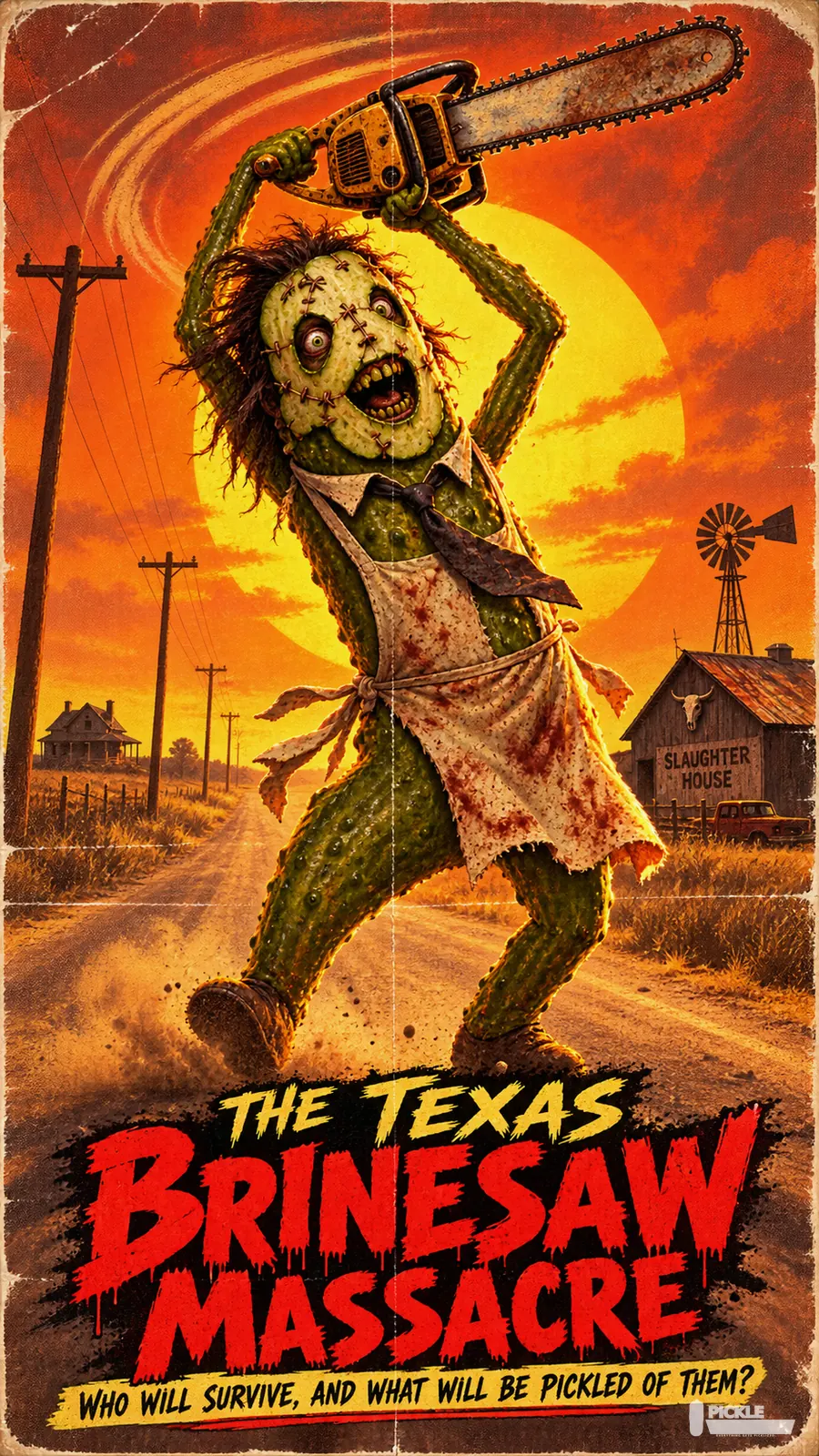 The Texas Brinesaw Massacre pickle parody artwork.