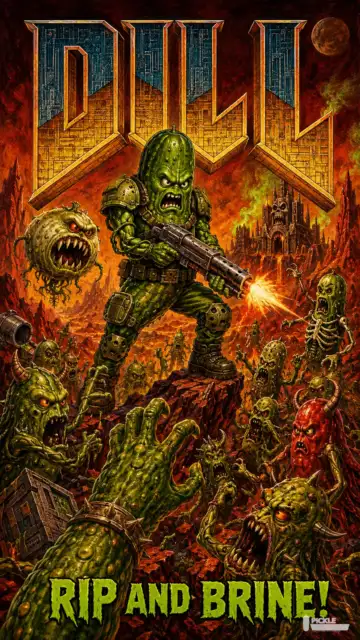 Dill: Rip and Brine pickle parody artwork.