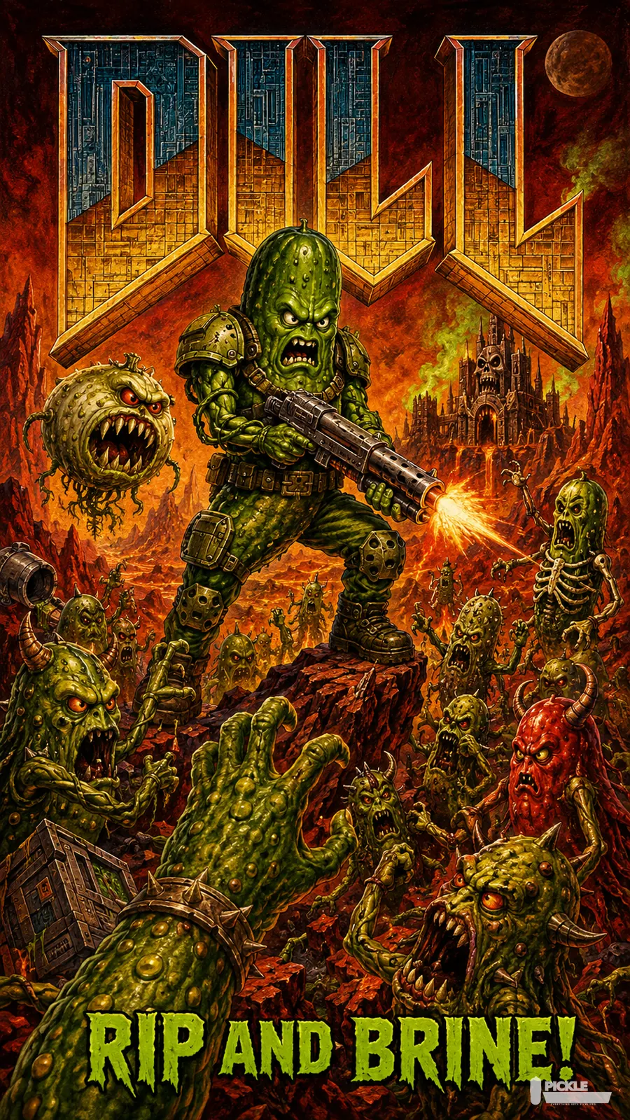 Dill: Rip and Brine pickle parody artwork.