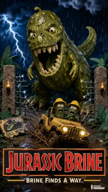 Jurassic Brine pickle parody artwork.