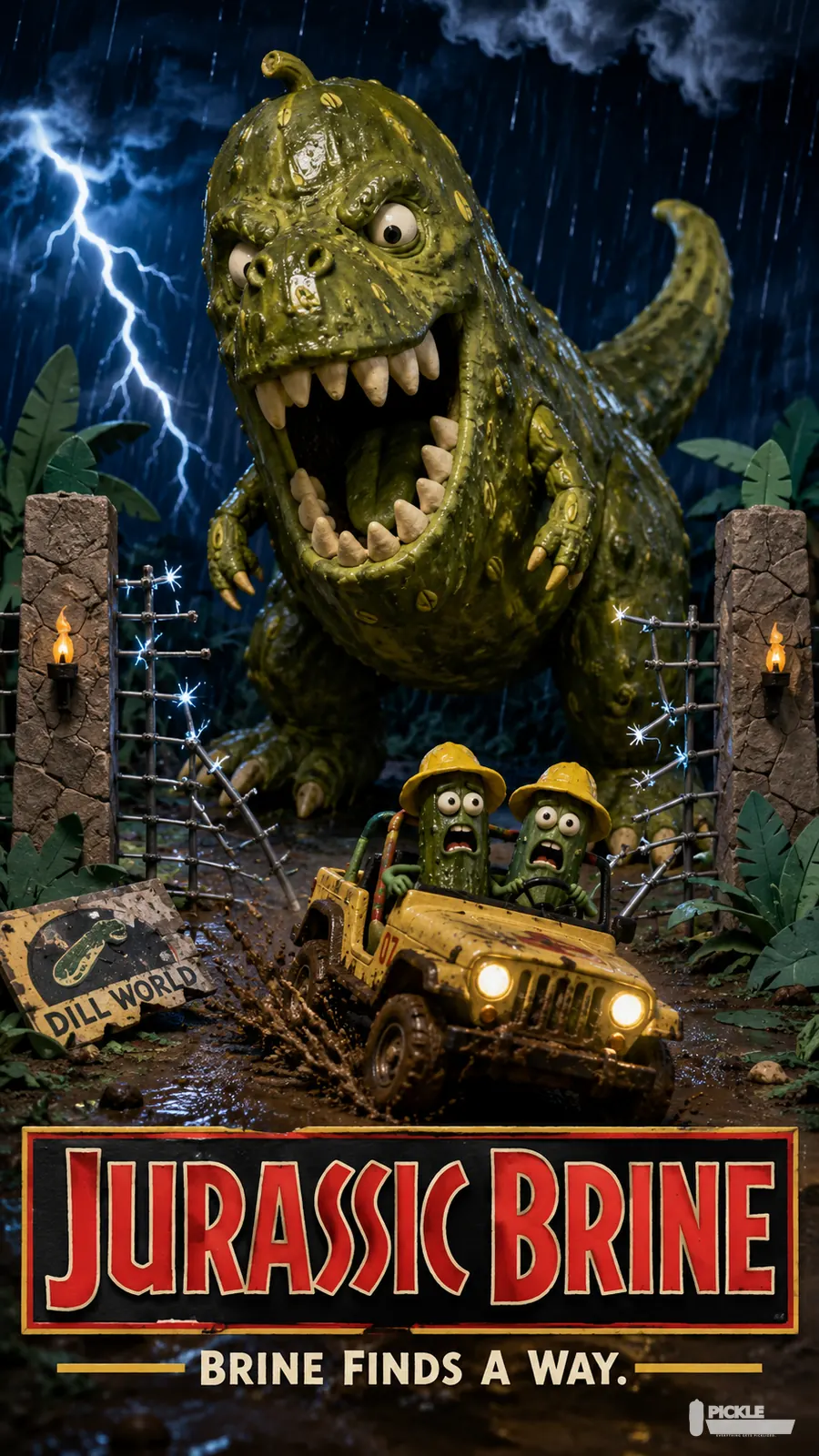 Jurassic Brine pickle parody artwork.