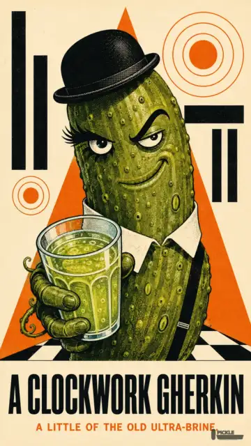 A Clockwork Gherkin pickle parody artwork.
