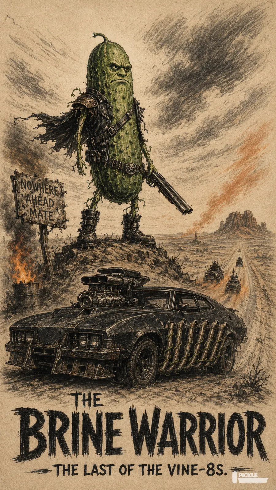 The Brine Warrior pickle parody artwork.