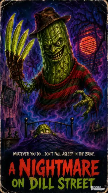 A Nightmare on Dill Street pickle parody artwork.