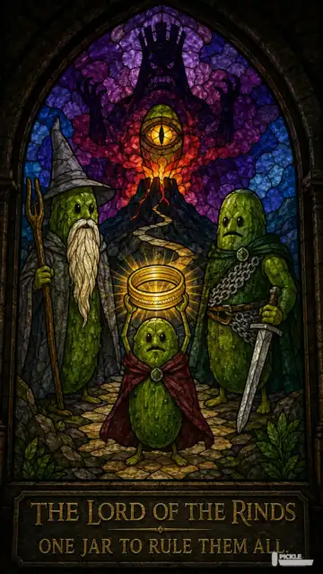 The Lord of the Rinds: Stained Glass pickle parody artwork.