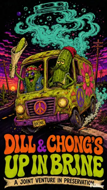 Dill and Chongs Up in Brine pickle parody artwork.