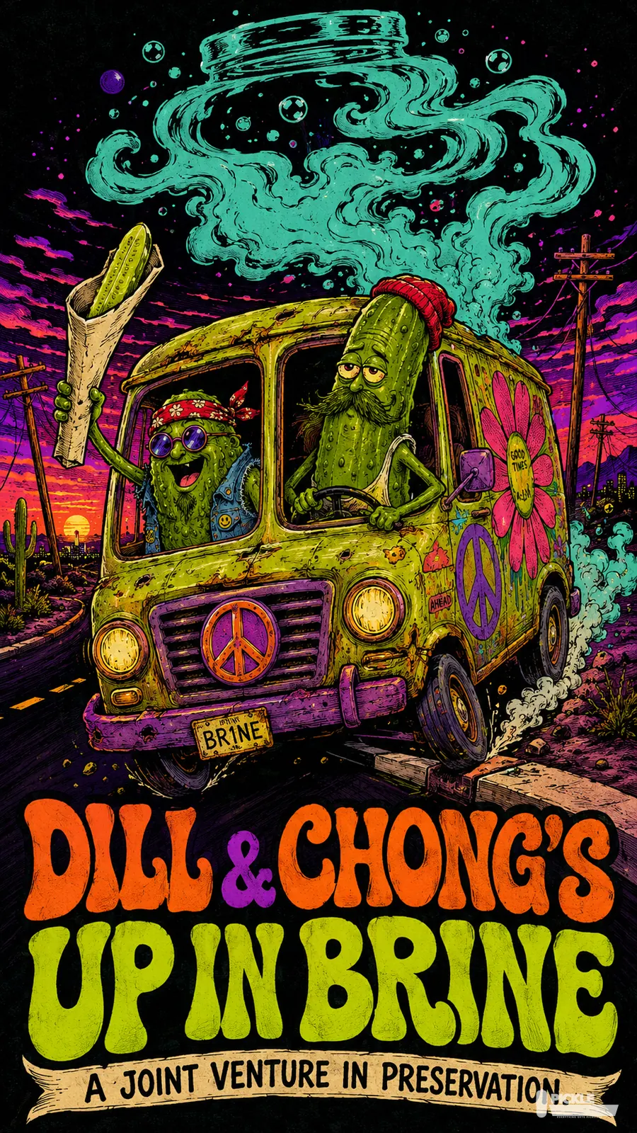 Dill and Chongs Up in Brine pickle parody artwork.
