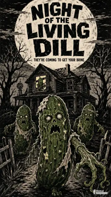 Night of the Living Dill pickle parody artwork.