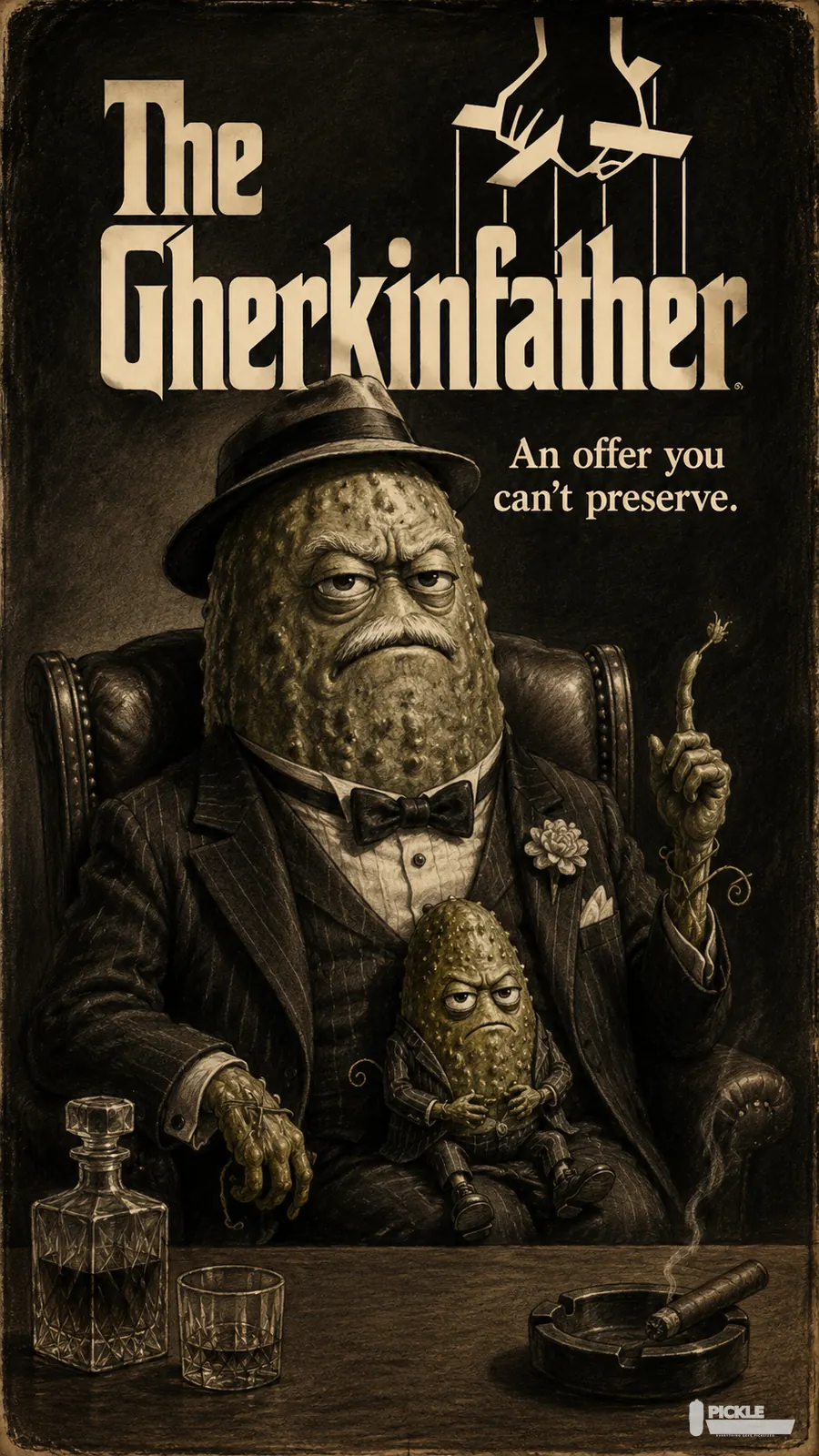 The Gherkinfather pickle parody artwork.