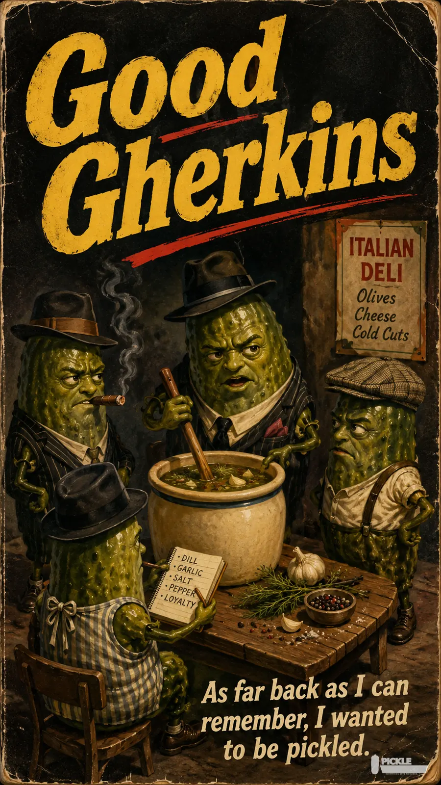 Good Gherkins pickle parody artwork.