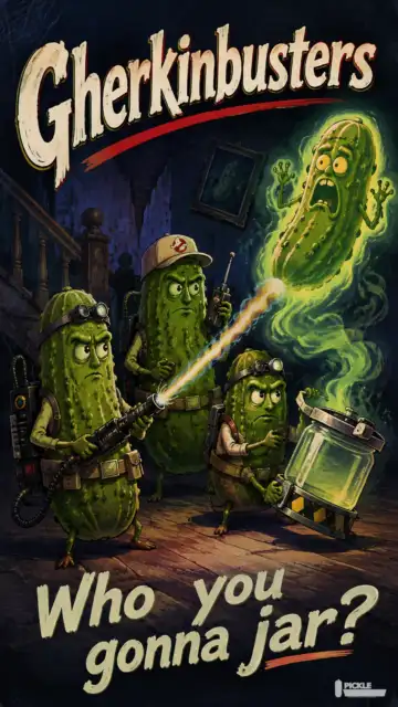 Gherkinbusters pickle parody artwork.