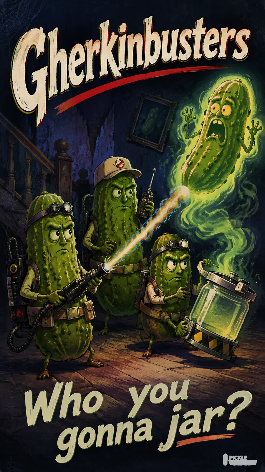 Gherkinbusters pickle parody artwork.