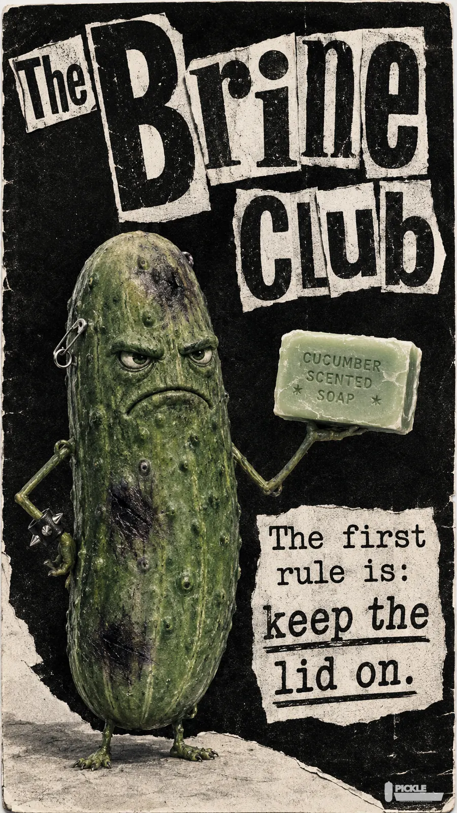 The Brine Club pickle parody artwork.