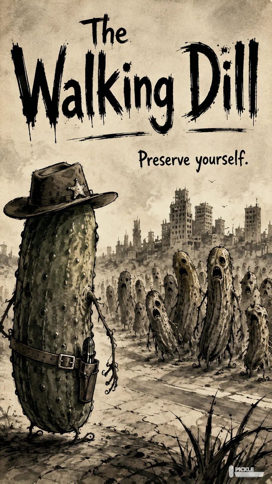 The Walking Dill pickle parody artwork.