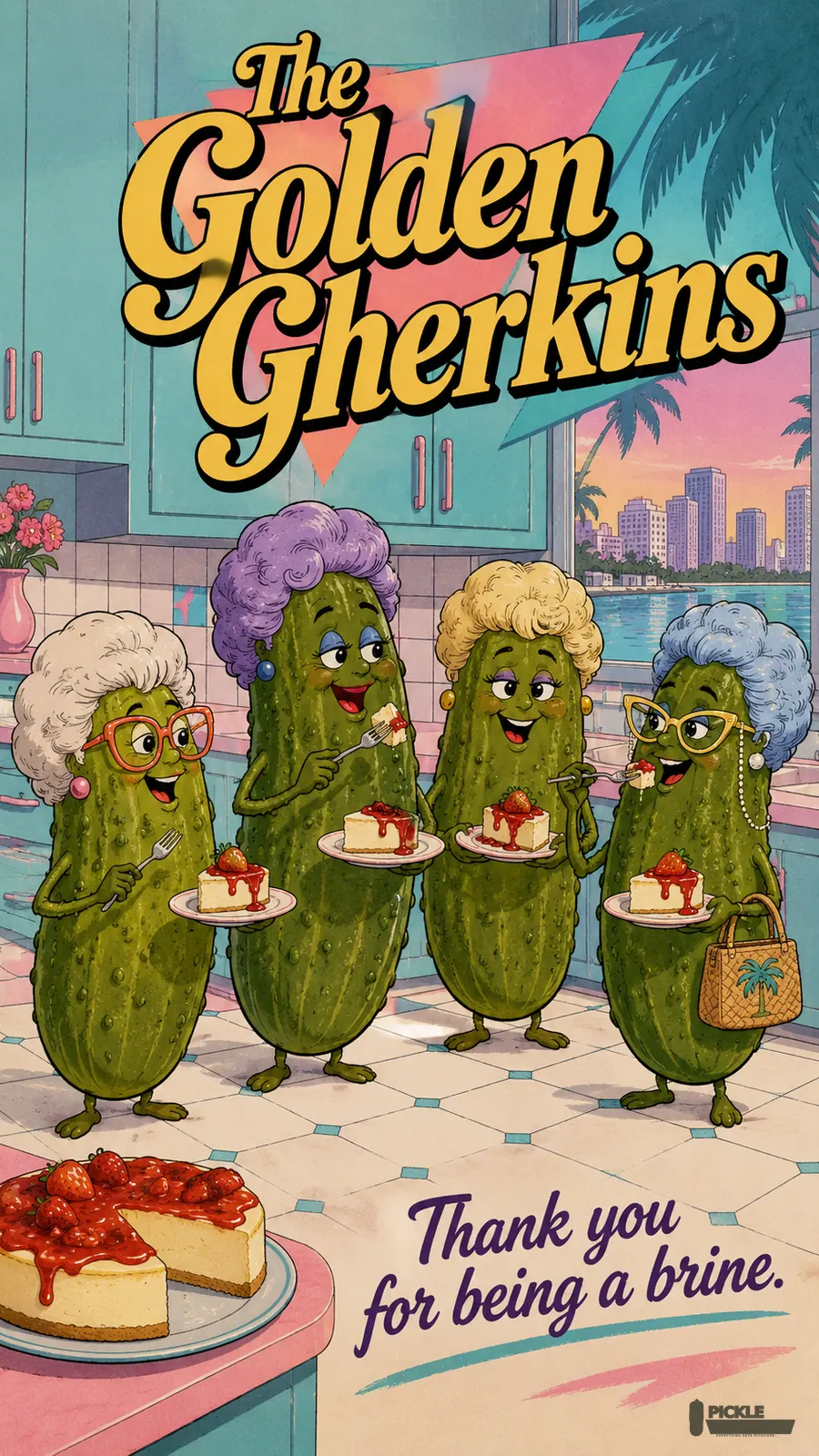 The Golden Gherkins pickle parody artwork.