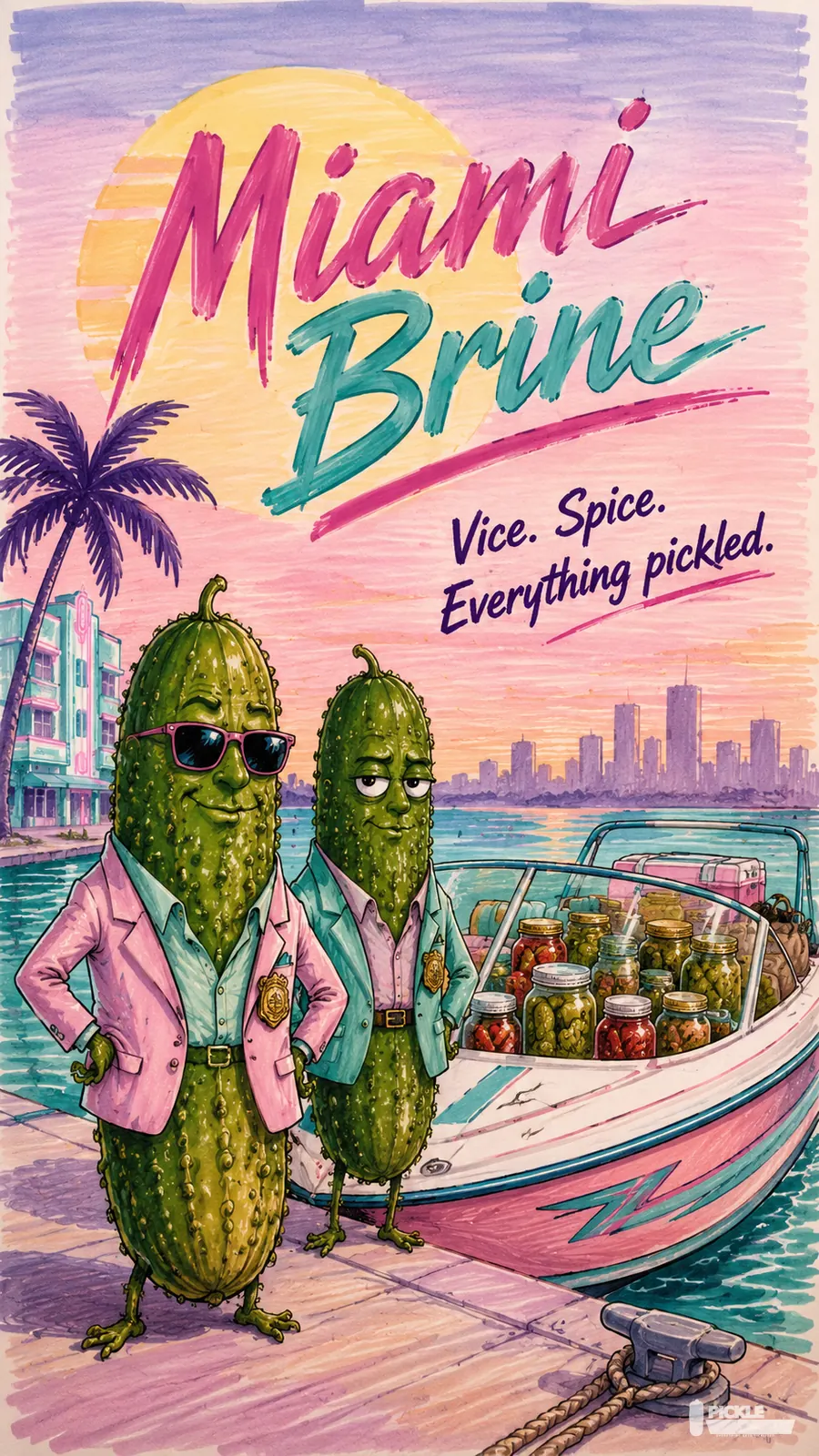 Miami Brine pickle parody artwork.
