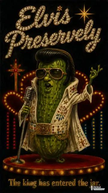 Elvis Preservely pickle parody artwork.